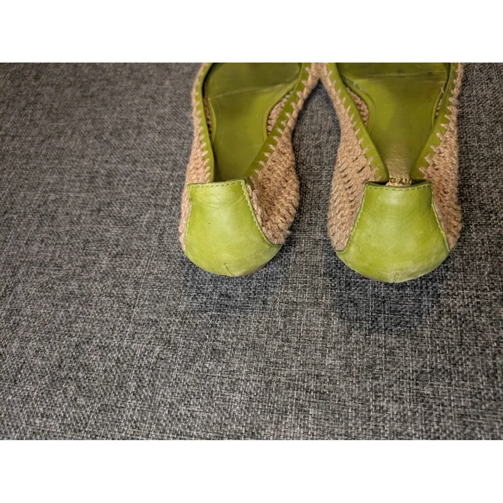 Tory Burch Flats Leather Sole Slip On Shoes Green Beige Knit Women's Size 8M